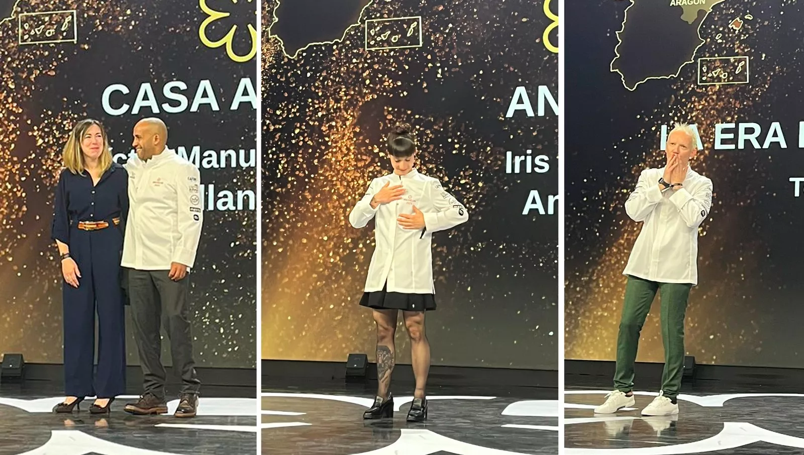 Los representantes de Casa Arcas, Ansils y Toño Rodríguez tras recibir las chaquetillas