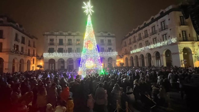 Árbol que preside la plaza López Allué esta Navidad. Árbol que preside la plaza López Allué esta Navidad.