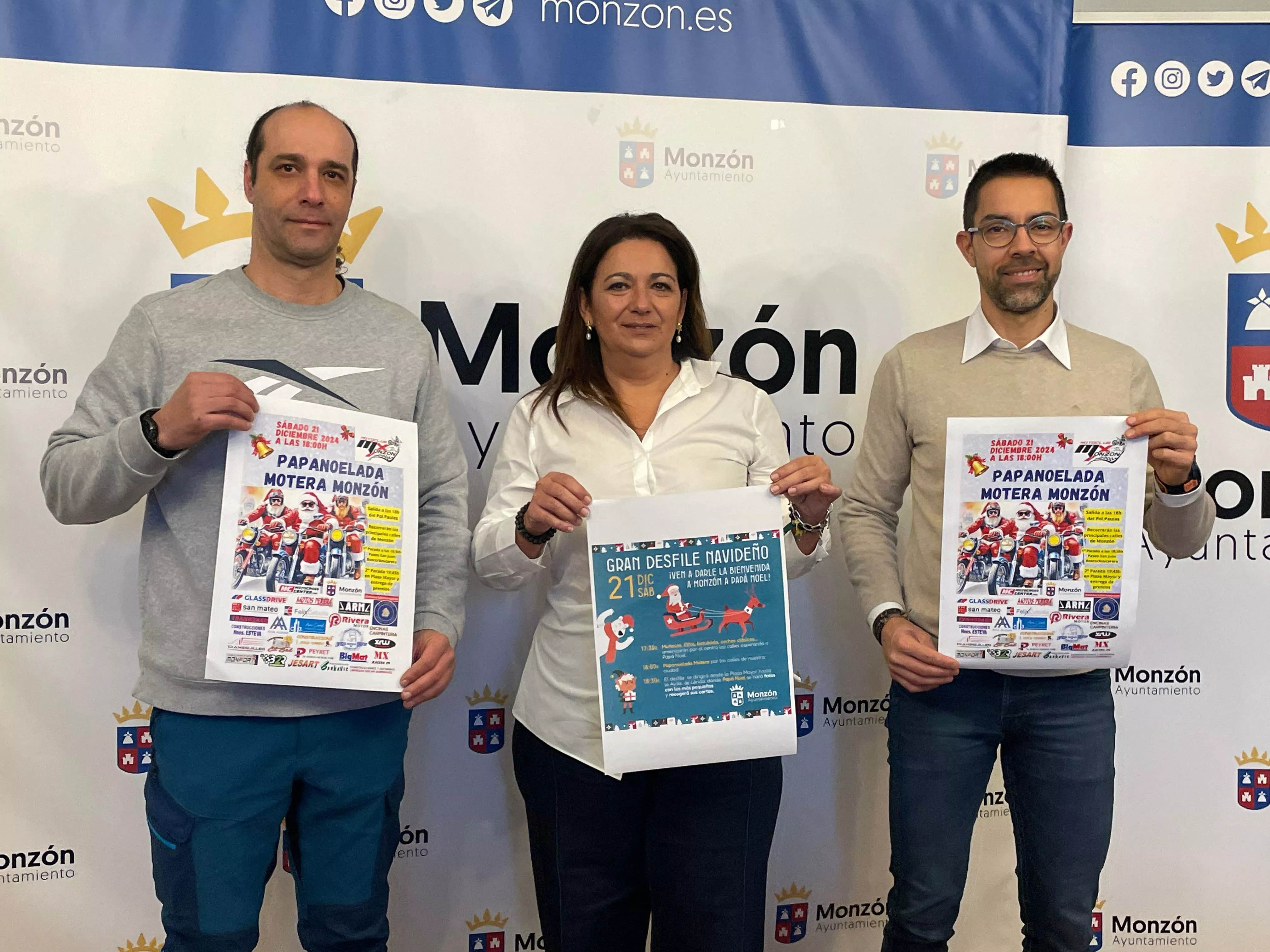 Juan Antonio Antúnez, Sonia Bastinos y Jairo Sánchez han presentado el desfile de Navidad y la Papanoelada Motera de Monzón.