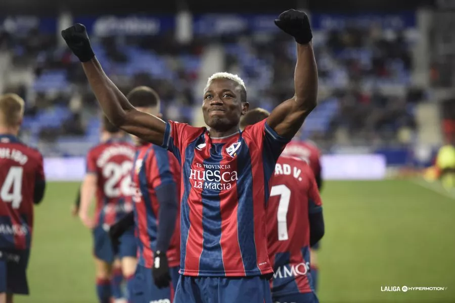 Soko celebra su quinto gol de la temporada con el Huesca. Foto: LaLiga