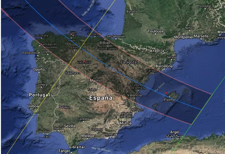 Zonas donde podrá contemplarse en España el eclipse solar total de 2026. Zonas donde podrá contemplarse en España el eclipse solar total de 2026.