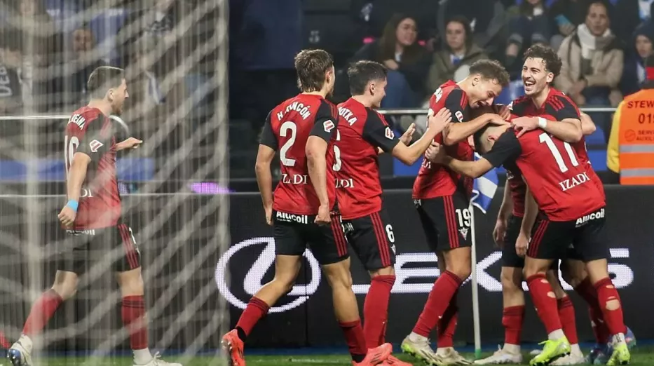 El Mirandés celebra un gol esta temporada.