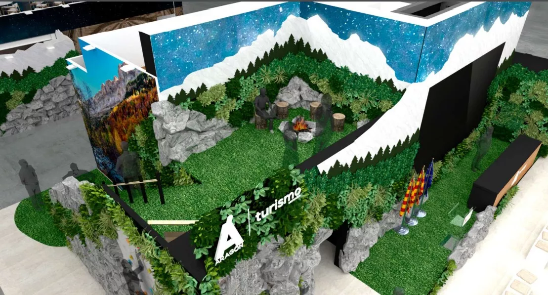 Simulación de lo que será el estand de Aragón en Fitur 2025