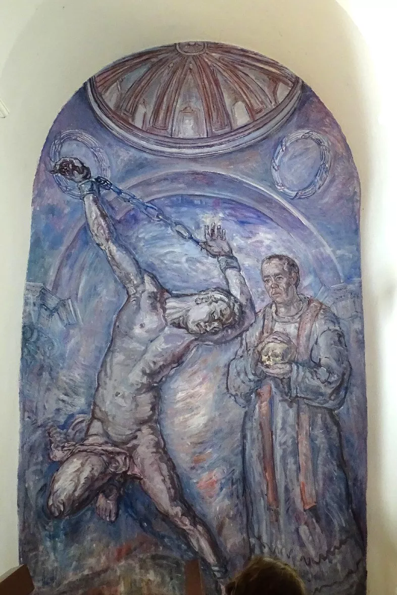 Pintura que refleja los exorcismos que se realizaban en la ermita. Foto Peña Guara