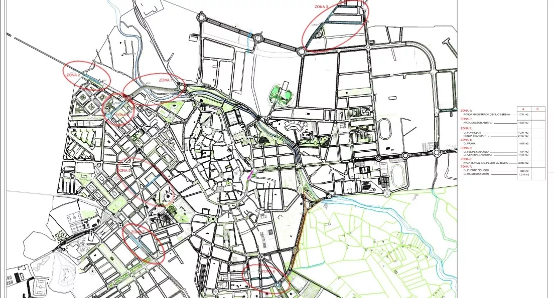 Plano que muestra las zonas donde va a llegar el plan de asfaltado en Huesca.