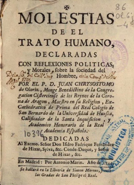 Molestias de El Trato Humano de Juan Crisóstomo Benito de Oloriz y Nadal Molestias de El Trato Humano de Juan Crisóstomo Benito de Oloriz y Nadal