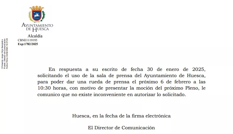 Autorización del director de Comunicación a VOX