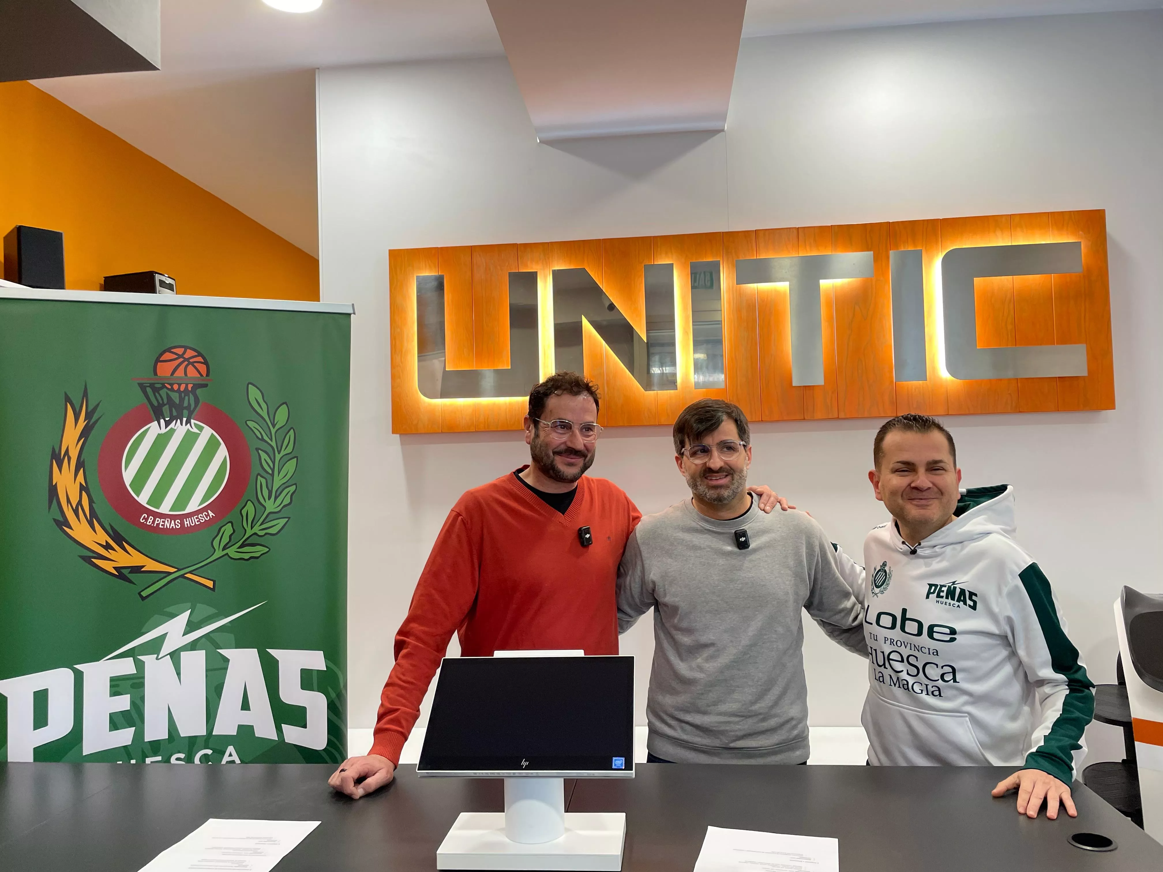 Fernando Lascorz, David Justes y Rafa Sanz, en Unitic en la previa del Albacete Lobe Huesca la Magia