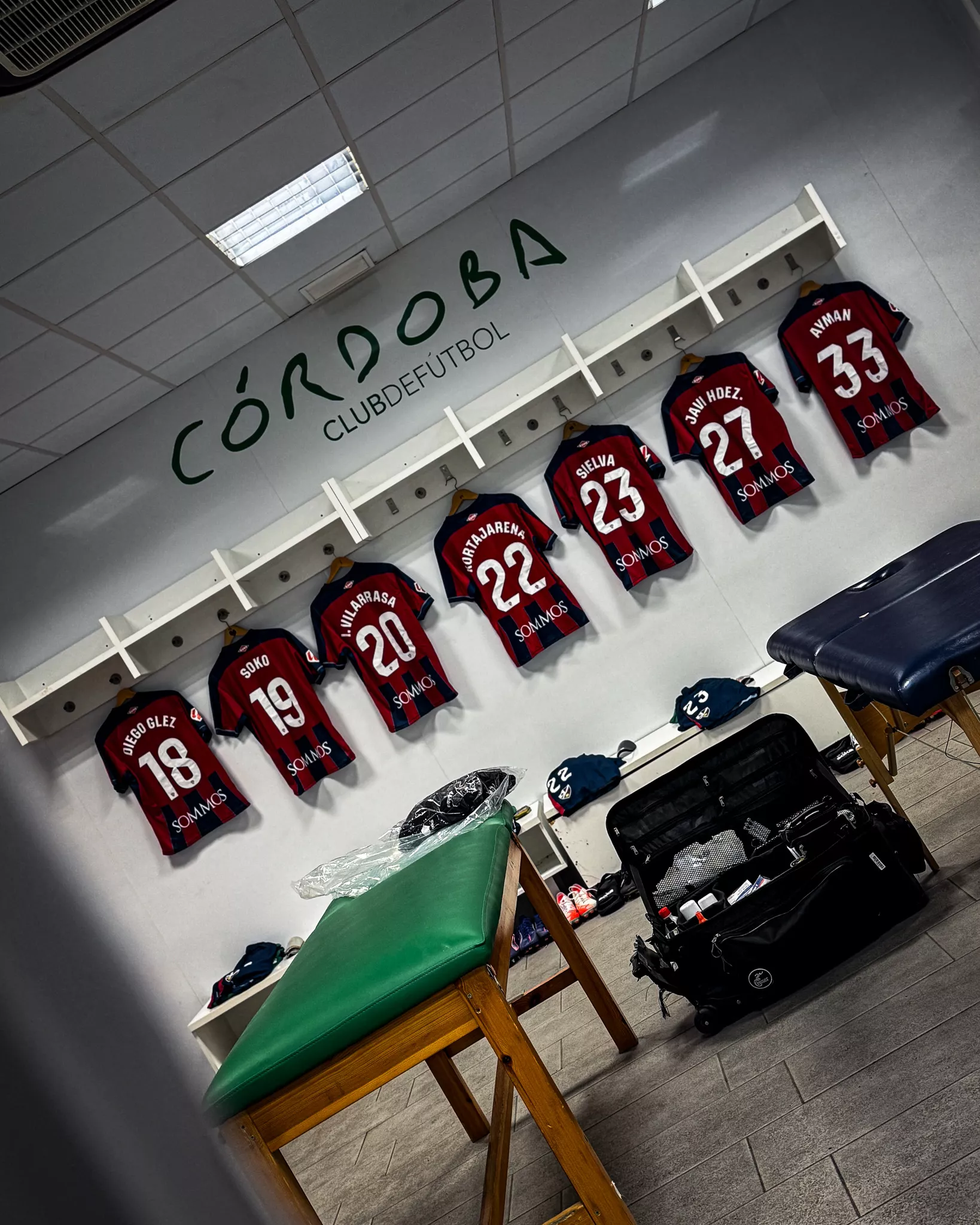 El vestuario del Huesca, preparado en Córdoba. Foto: SD Huesca