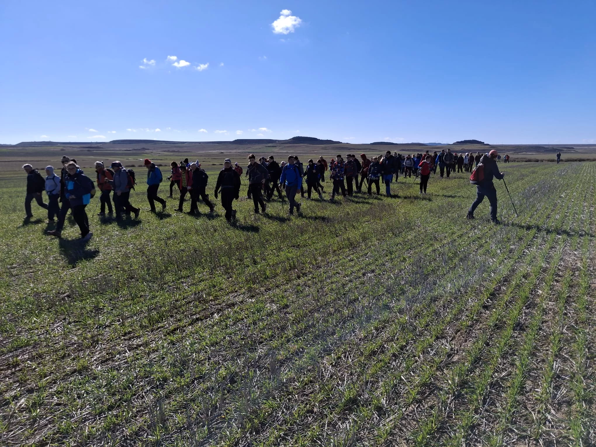 Peregrinos del cuarto entreno para la Javierada con 35 kilómetros bajo la aspiración de la Paciencia. Foto Felipe Munuera