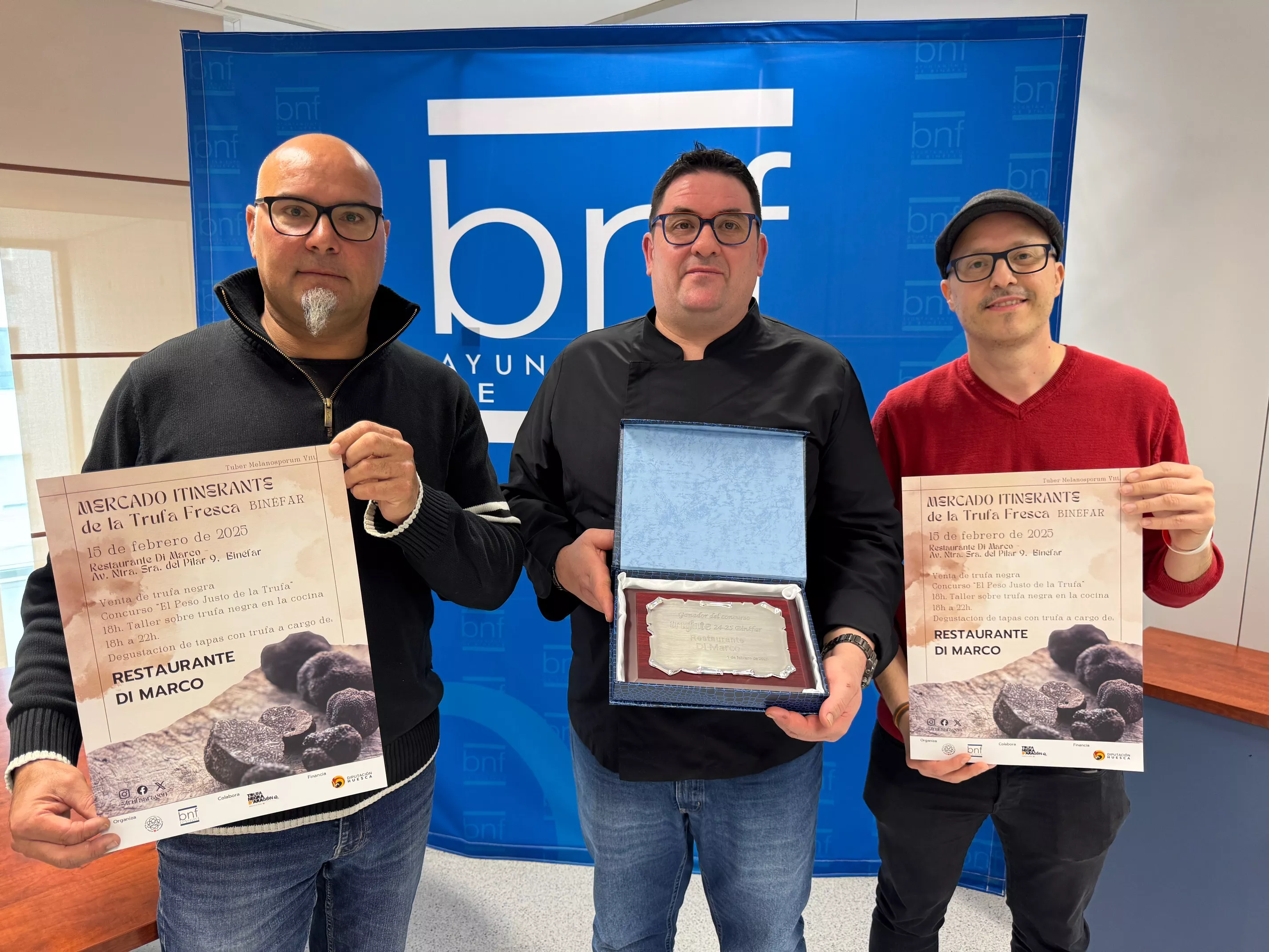 Oriol Torné, Miguel Ángel Pascual y Javier Bardají en la presentación del Mercado Itinerante en Binéfar