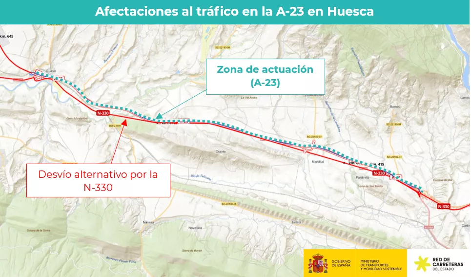 Imagen de la zona afectada por el corte al tráfico y el desvío señalizado.