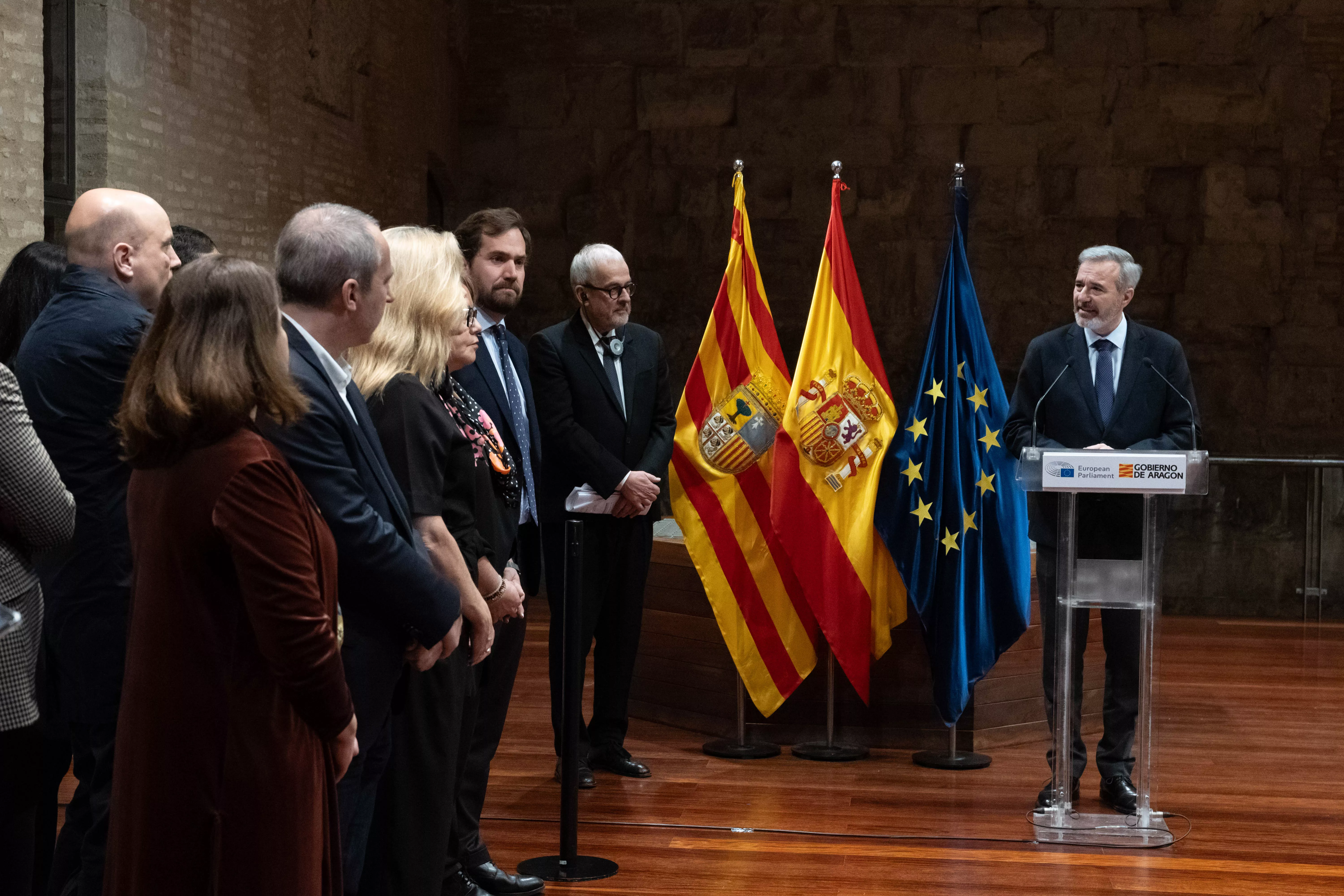 El presidente Azcón ha reivindicado el Canfranc y la TCP durante el recibimiento a la Comisión de Transportes y Turismo del Parlamento Europeo.