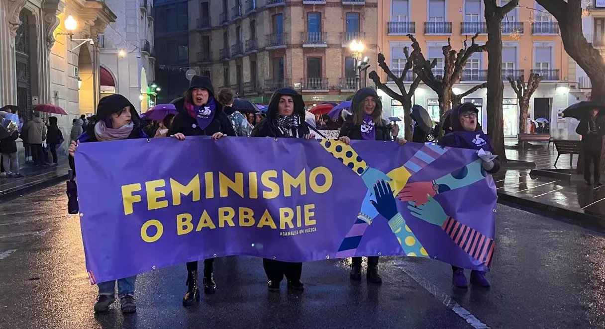 Manifestación que ha recorrido las calles de Huesca en el 8M. Foto Mercedes Manterola