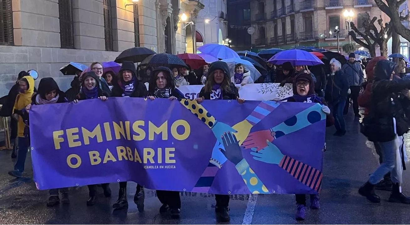 Manifestación que ha recorrido las calles de Huesca en el 8M. Foto Mercedes Manterola