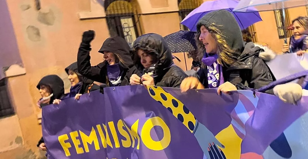 Manifestación que ha recorrido las calles de Huesca en el 8M. Foto Mercedes Manterola