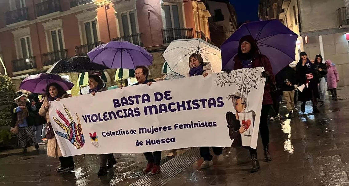 Manifestación que ha recorrido las calles de Huesca en el 8M. Foto Mercedes Manterola
