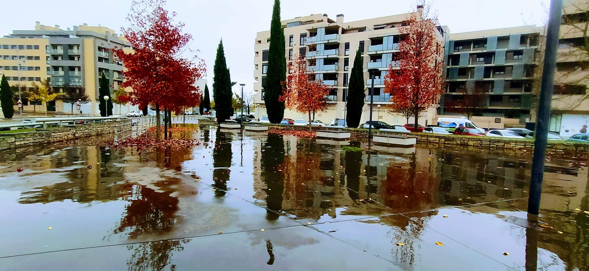 Los días de lluvia convierten el pavimento en un verdadero espejo. Foto Joaquín Santafé 
