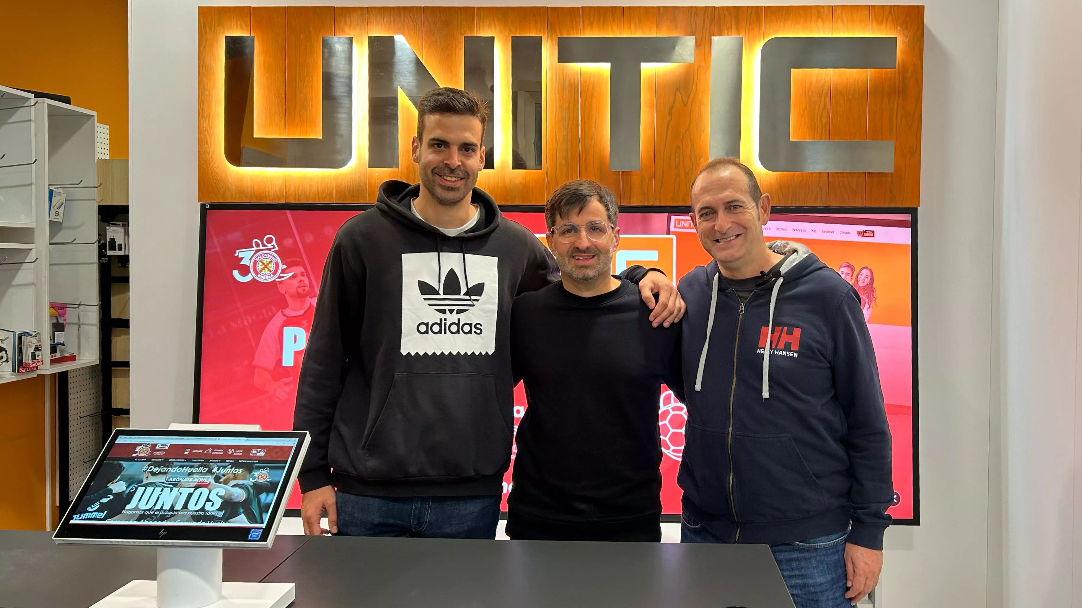 Javier Pérez Borragán, David Justes y José Nolasco en Unitic de cara al Bada Huesca-Guadalajara