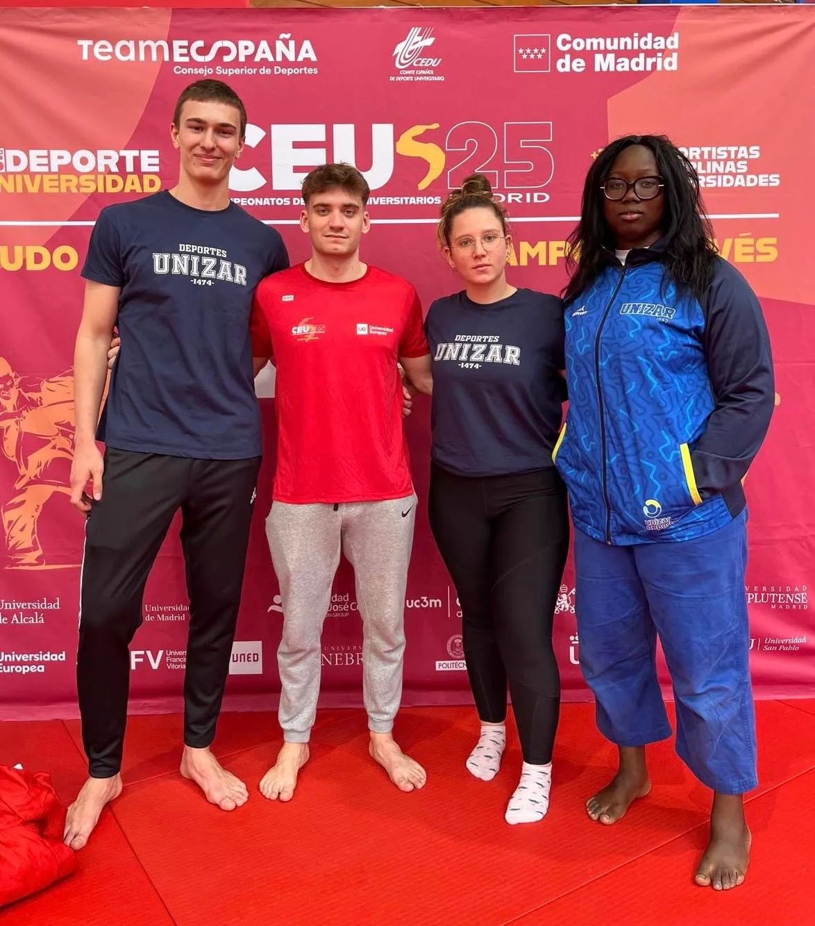 Judocas del CJ Binéfar en el Universitario. Coulibaly (derecha) fue la única medallista altoaragonesa con un bronce.