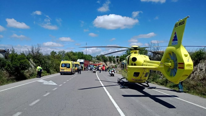Imagen del lugar del trágico accidente en la N-240 en Barbastro. Imagen del lugar del trágico accidente en la N-240 en Barbastro.