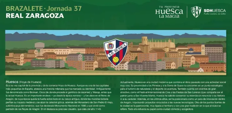 La ciudad de Huesca, protagonista en el brazalete para La Romareda