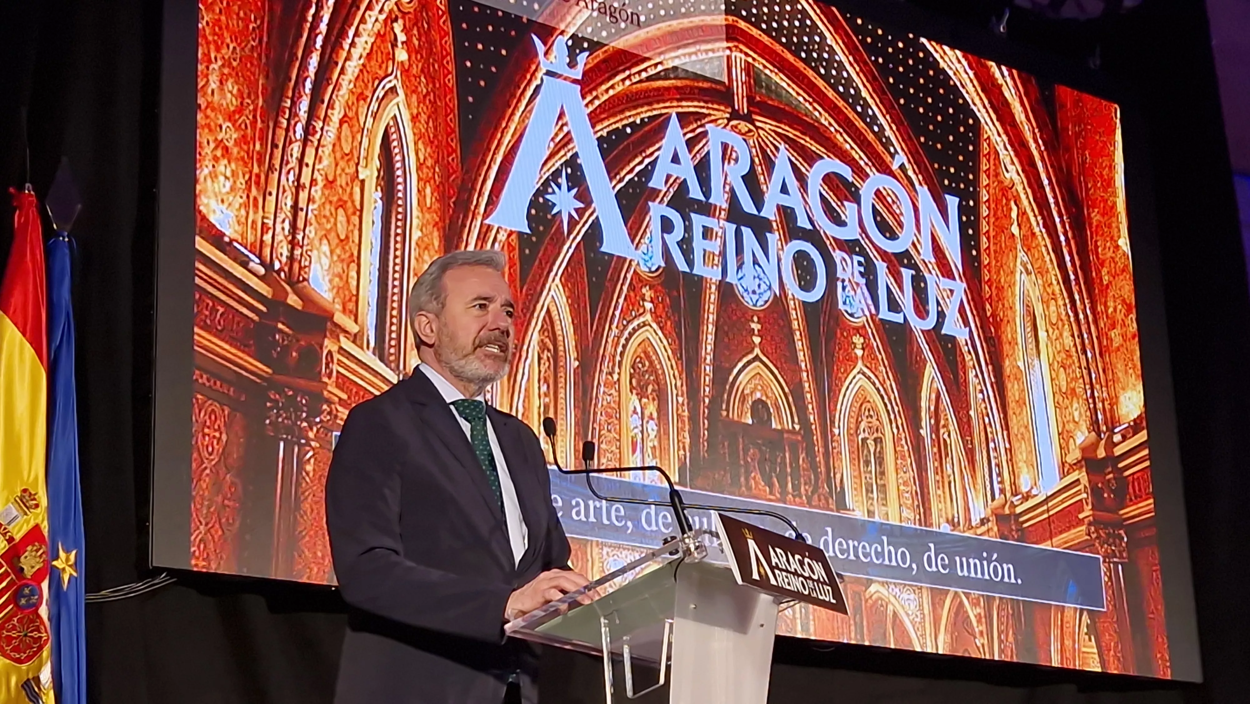 El presidente Azcón ha presentado en Huesca el proyecto Aragón, Reino de la luz. Foto Myriam Martínez