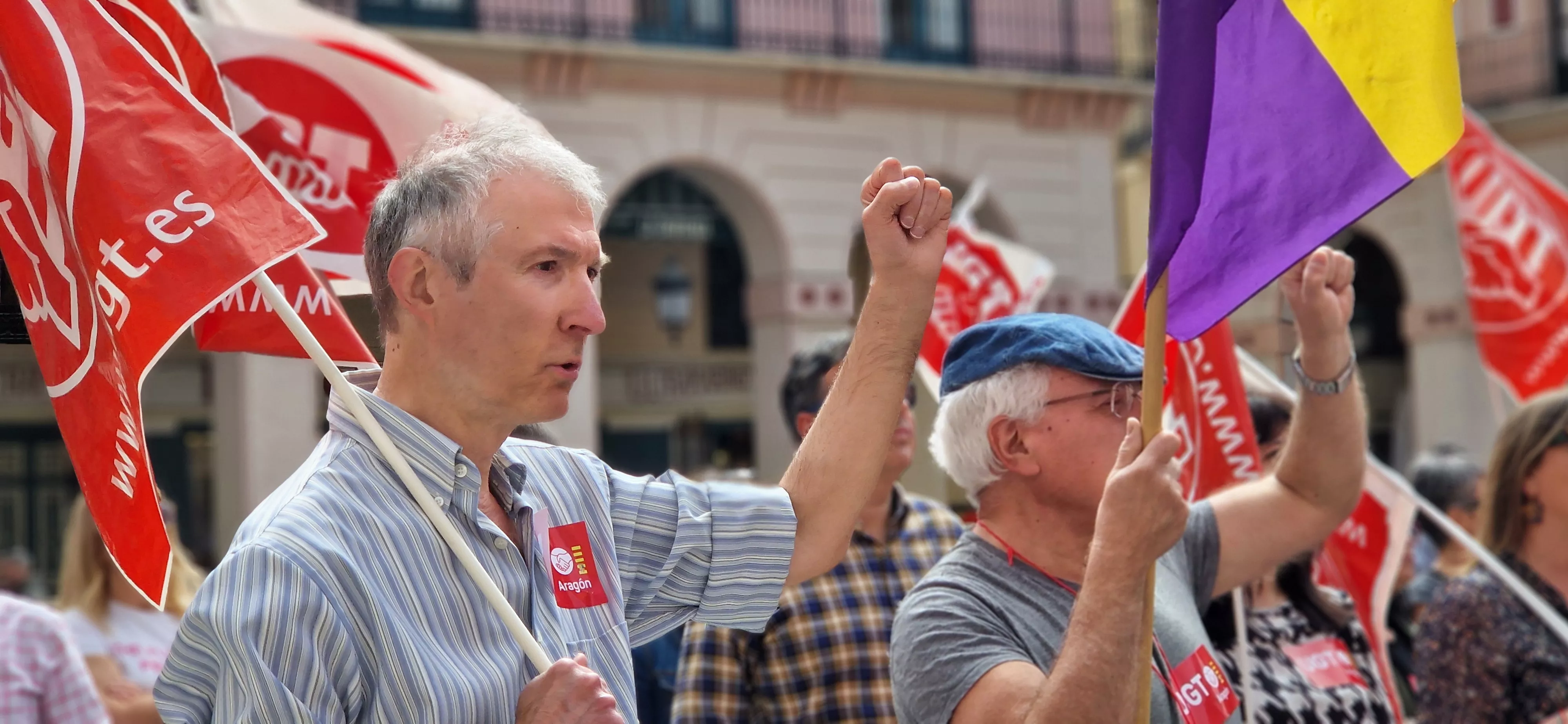 1º de Mayo: Imágenes del Día del Trabajo celebrado en Huesca por CCOO y UGT. Foto Myriam Martínez