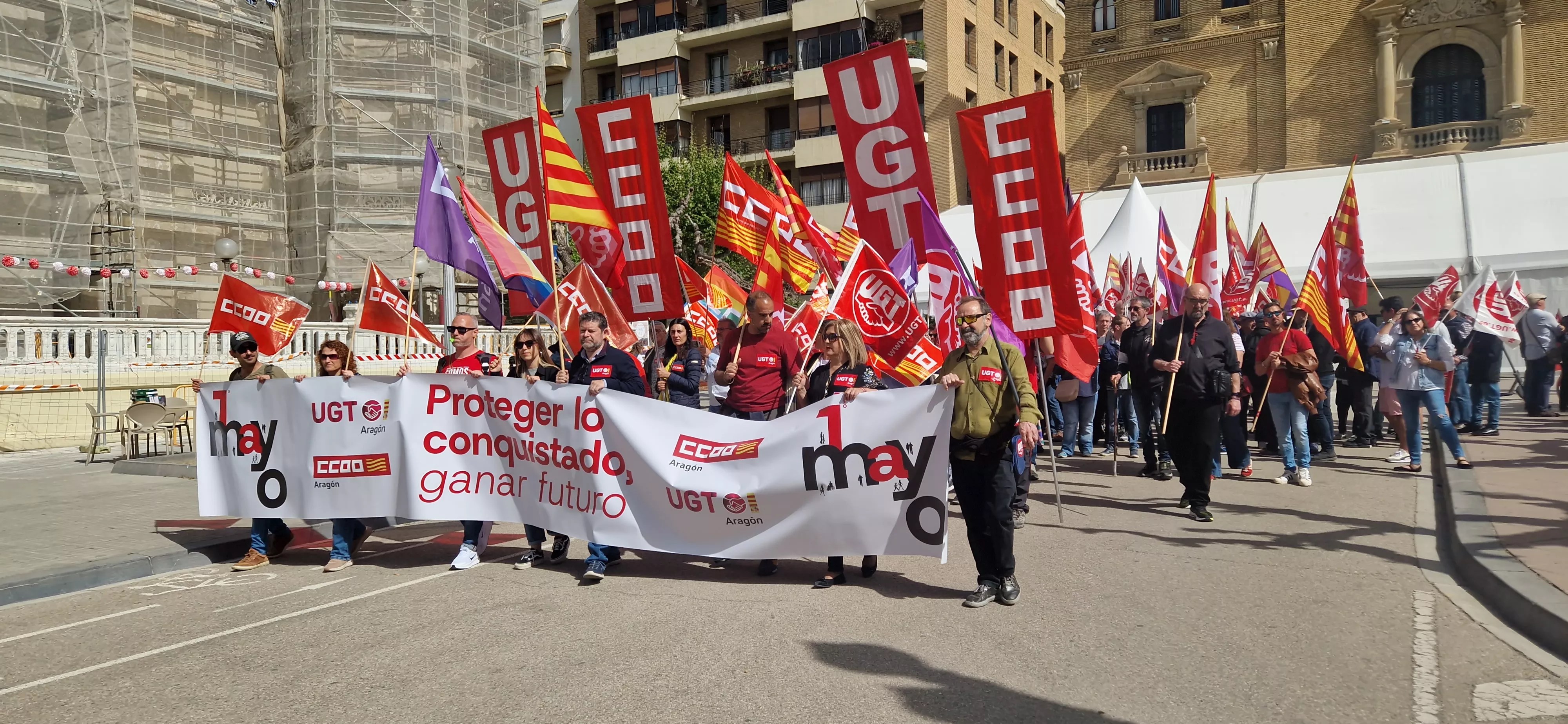 1º de Mayo: Imágenes del Día del Trabajo celebrado en Huesca por CCOO y UGT. Foto Myriam Martínez