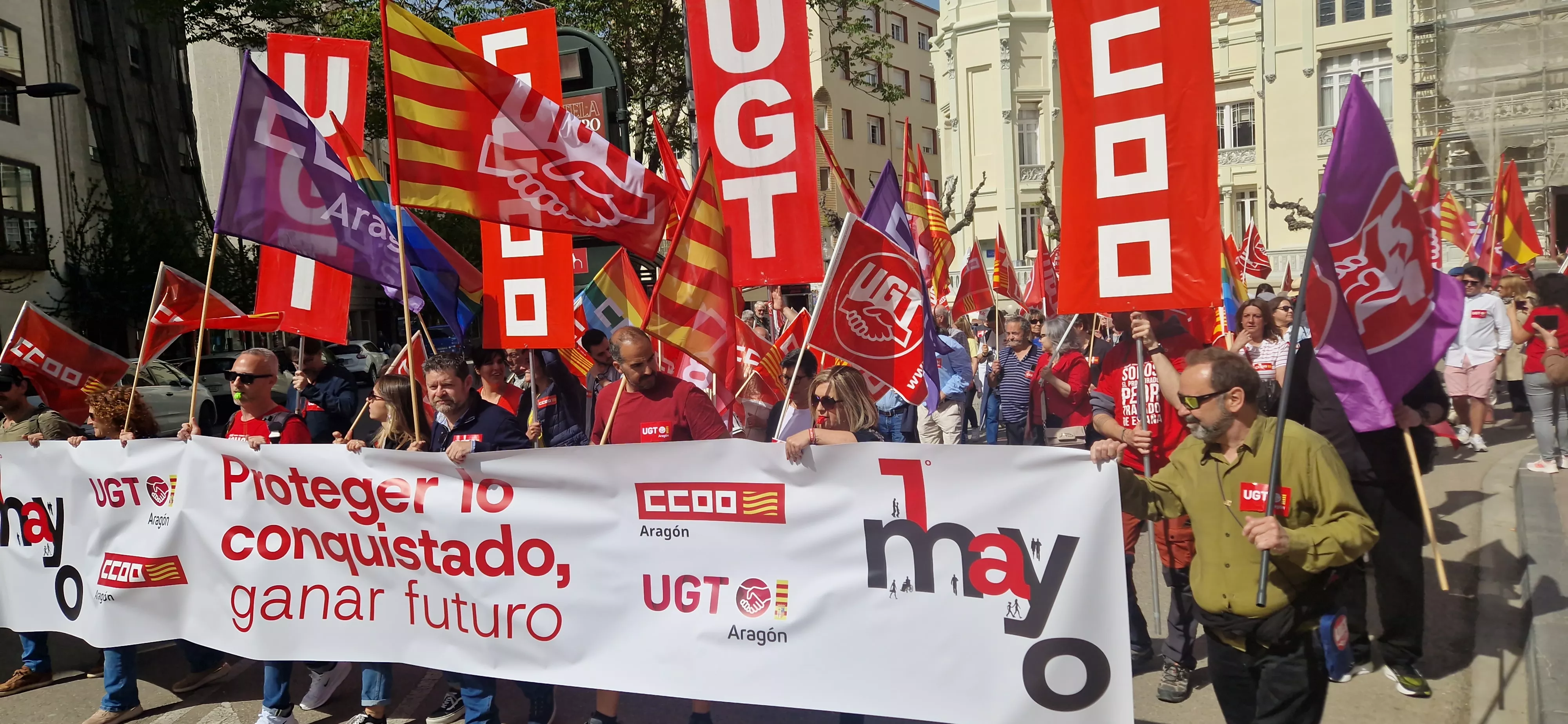 1º de Mayo: Imágenes del Día del Trabajo celebrado en Huesca por CCOO y UGT. Foto Myriam Martínez