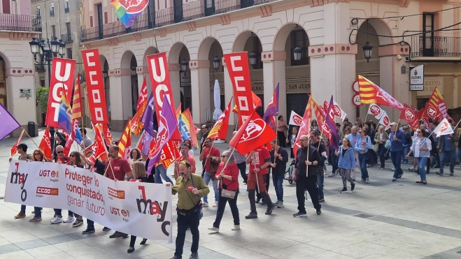 Día Internacional de los Trabajadores convocado por CCOO y UGT en Huesca. Foto Myriam Martínez 