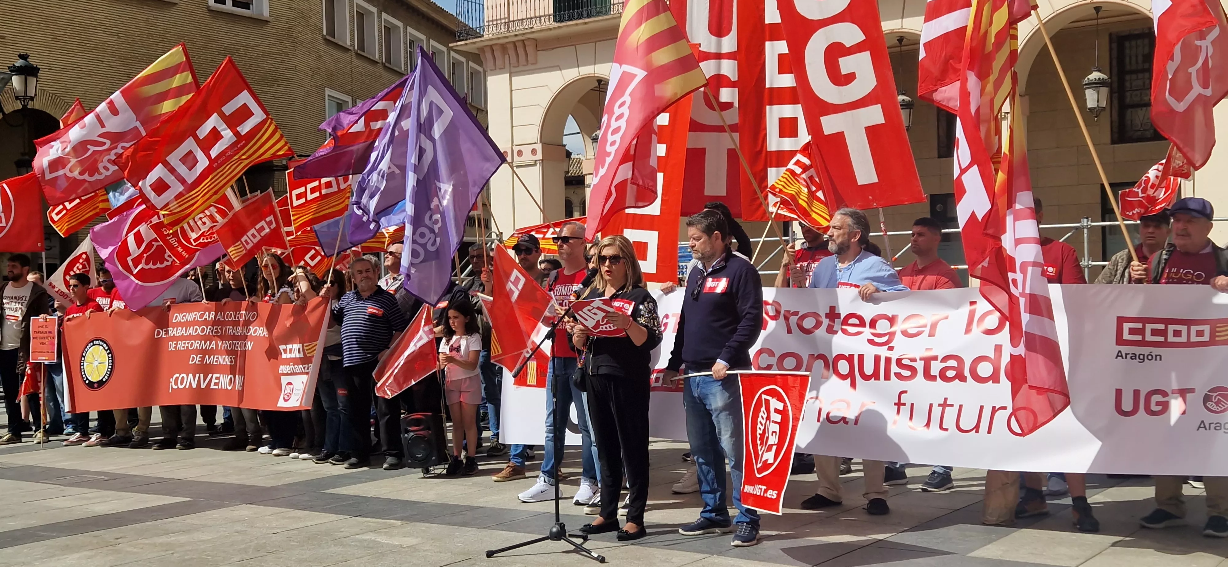 1º de Mayo: Imágenes del Día del Trabajo celebrado en Huesca por CCOO y UGT. Foto Myriam Martínez