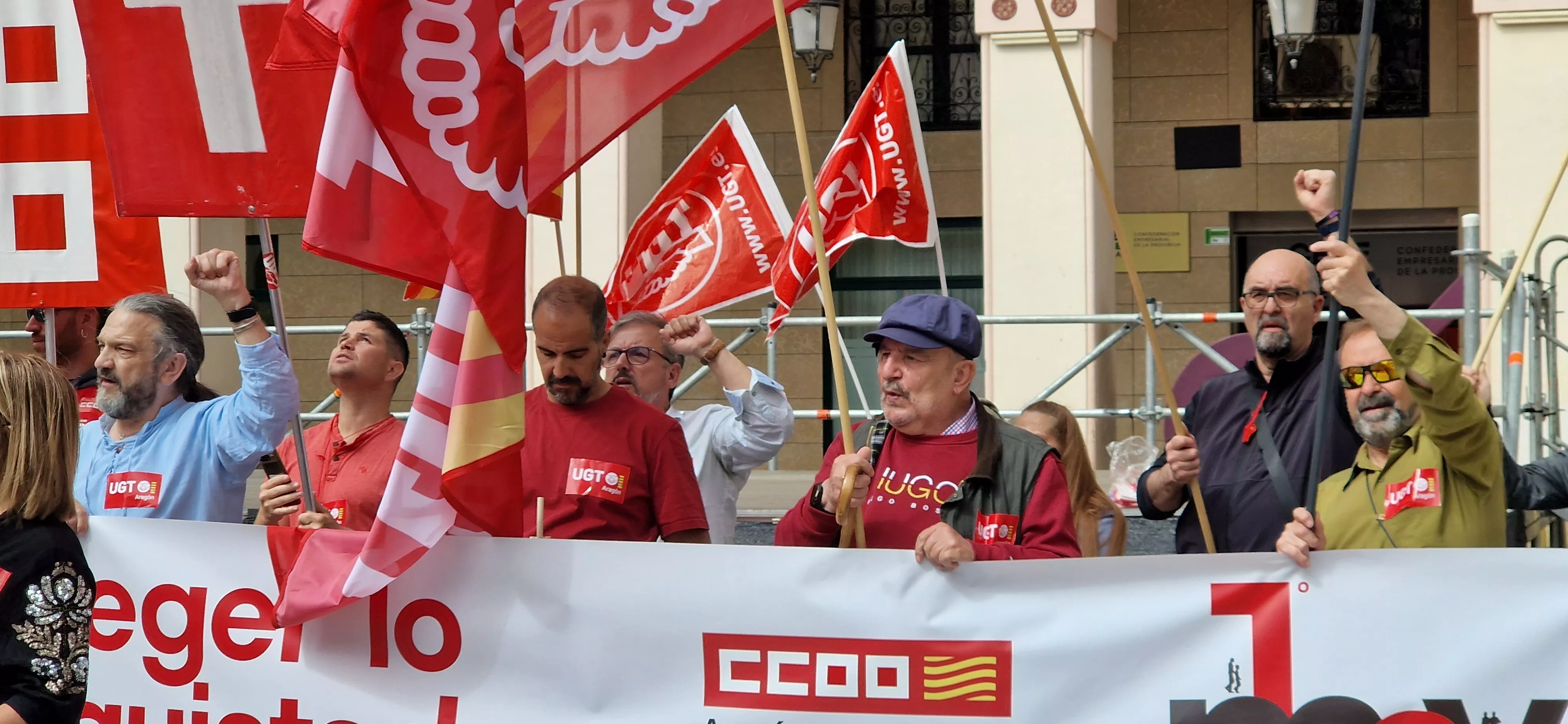1º de Mayo: Imágenes del Día del Trabajo celebrado en Huesca por CCOO y UGT. Foto Myriam Martínez