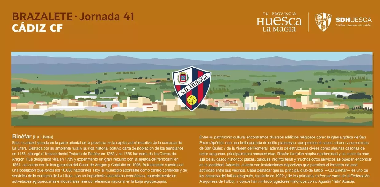 El brazalete de capitán del Cádiz-Huesca, dedicado a Binéfar