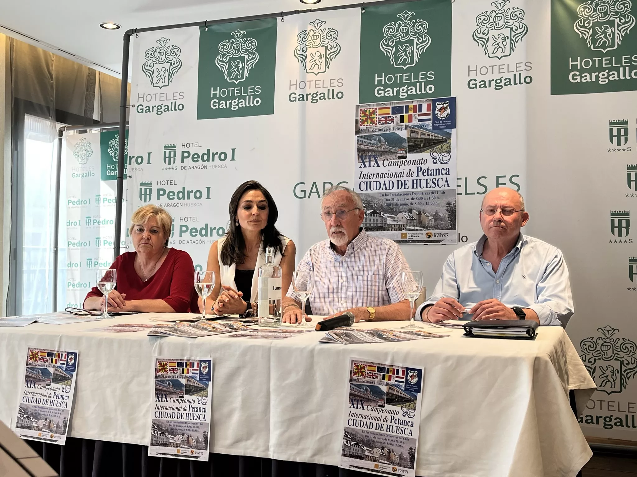 Yagüe, Rufas, García y Carranza, en la presentación del Campeonato Internacional de Petanca Ciudad de Huesca. Foto: Adri Mora