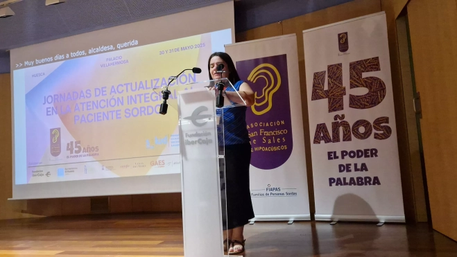 Sonia Zamoza, presidenta de la Asociación de Hipoacúsicos de Sales de Huesca. Foto Myriam Martínez Sonia Zamoza, presidenta de la Asociación de Hipoacúsicos de Sales de Huesca. Foto Myriam Martínez