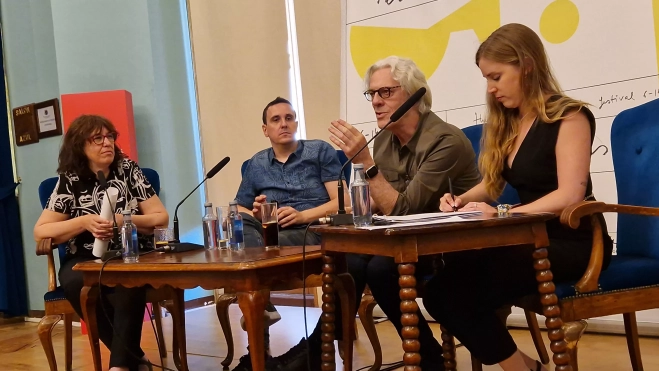 Stewart Copeland y Pablo Aragüés en el Festival de Cine de Huesca. Foto Myriam Martínez