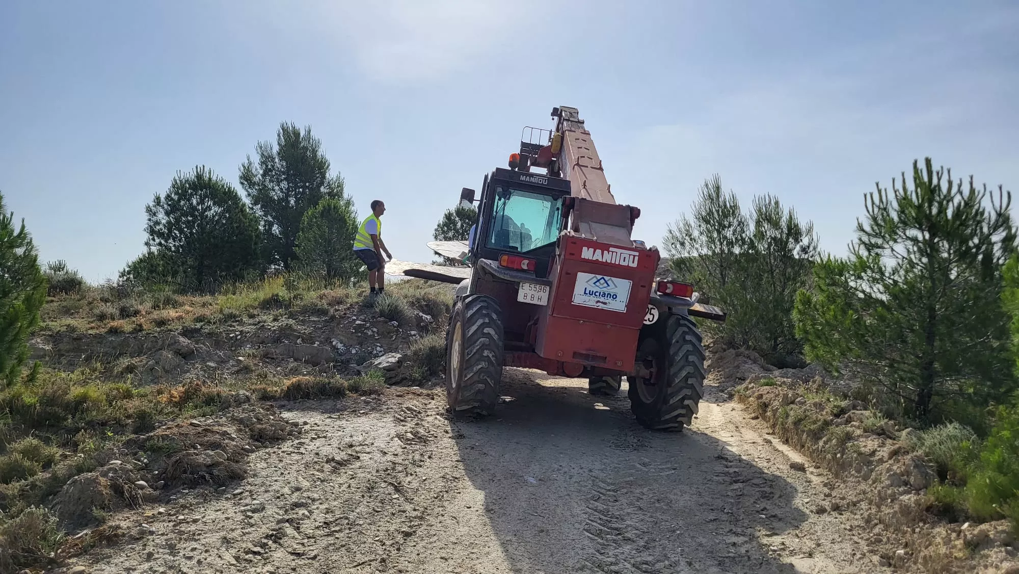 Trabajos para instalar el camello de mil kilos en la República Monegría