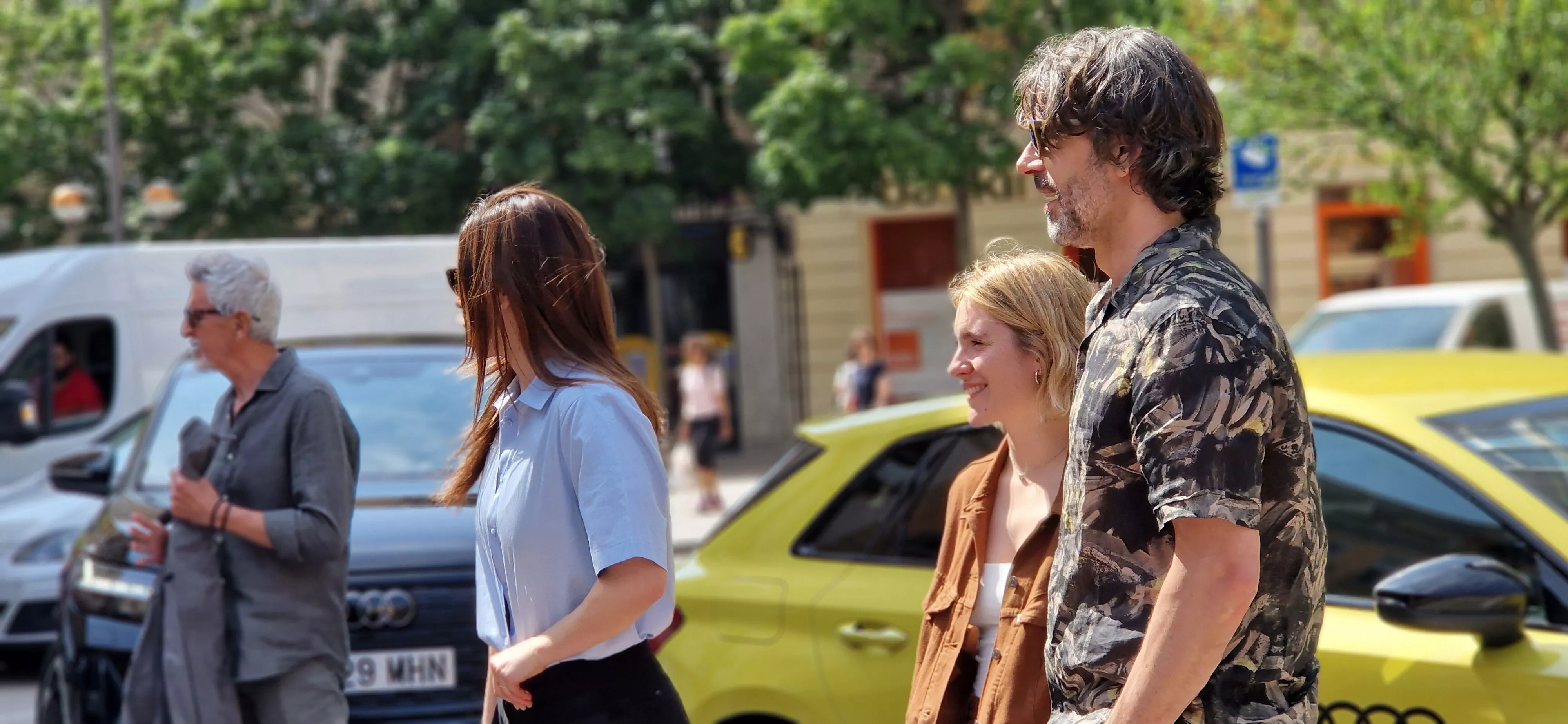 Equipo de "Parecido a un asesinato" en Huesca. Foto Myriam Martínez