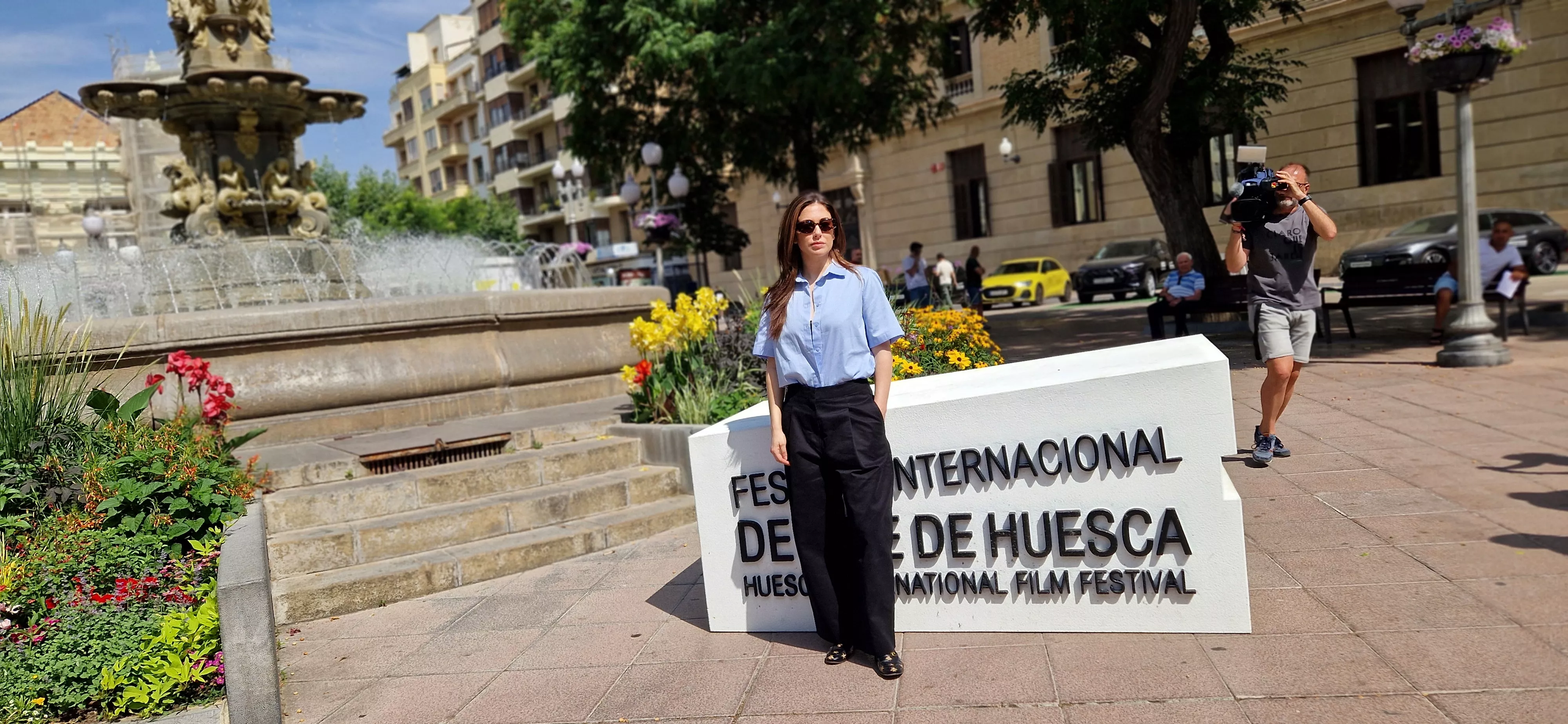 Blanca Suárez. Equipo de "Parecido a un asesinato" en Huesca. Foto Myriam Martínez