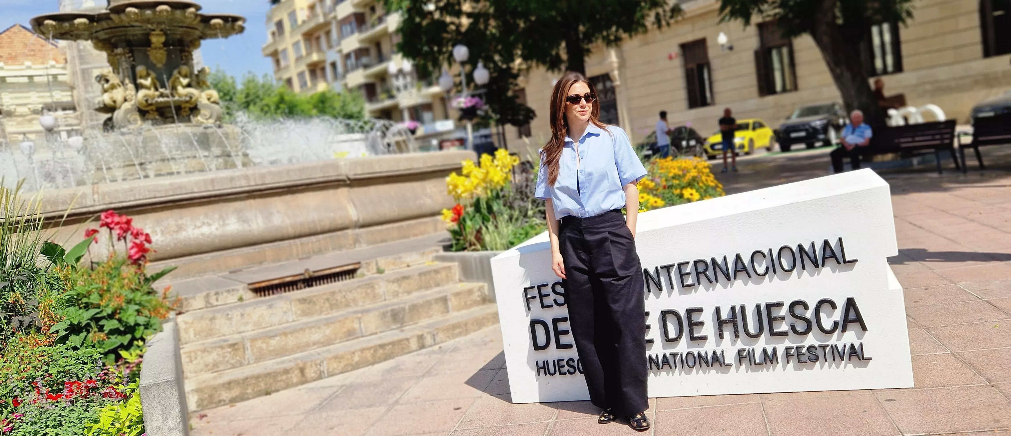 Blanca Suárez. Equipo de "Parecido a un asesinato" en Huesca. Foto Myriam Martínez