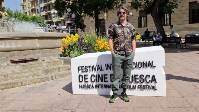 Eduardo Noriega. Equipo de "Parecido a un asesinato" en Huesca. Foto Myriam Martínez