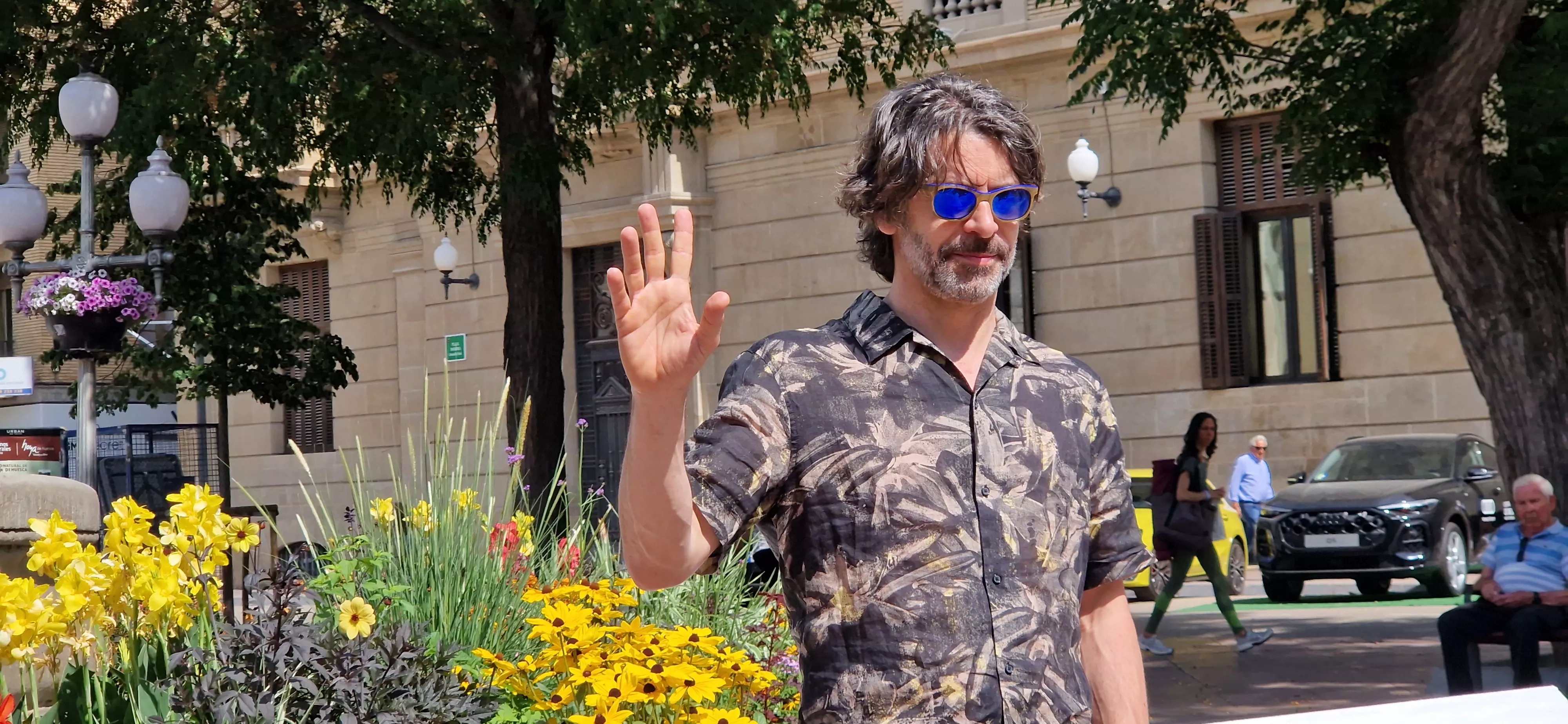Eduardo Noriega. Equipo de "Parecido a un asesinato" en Huesca. Foto Myriam Martínez