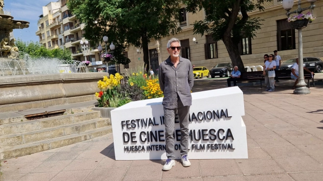 Antonio Hernández. Equipo de "Parecido a un asesinato" en Huesca. Foto Myriam Martínez