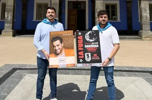 Mascún Ariste y Borja Martínez, concejal de Festejos y presidente de la Agrupación de Peñas de Sariñena