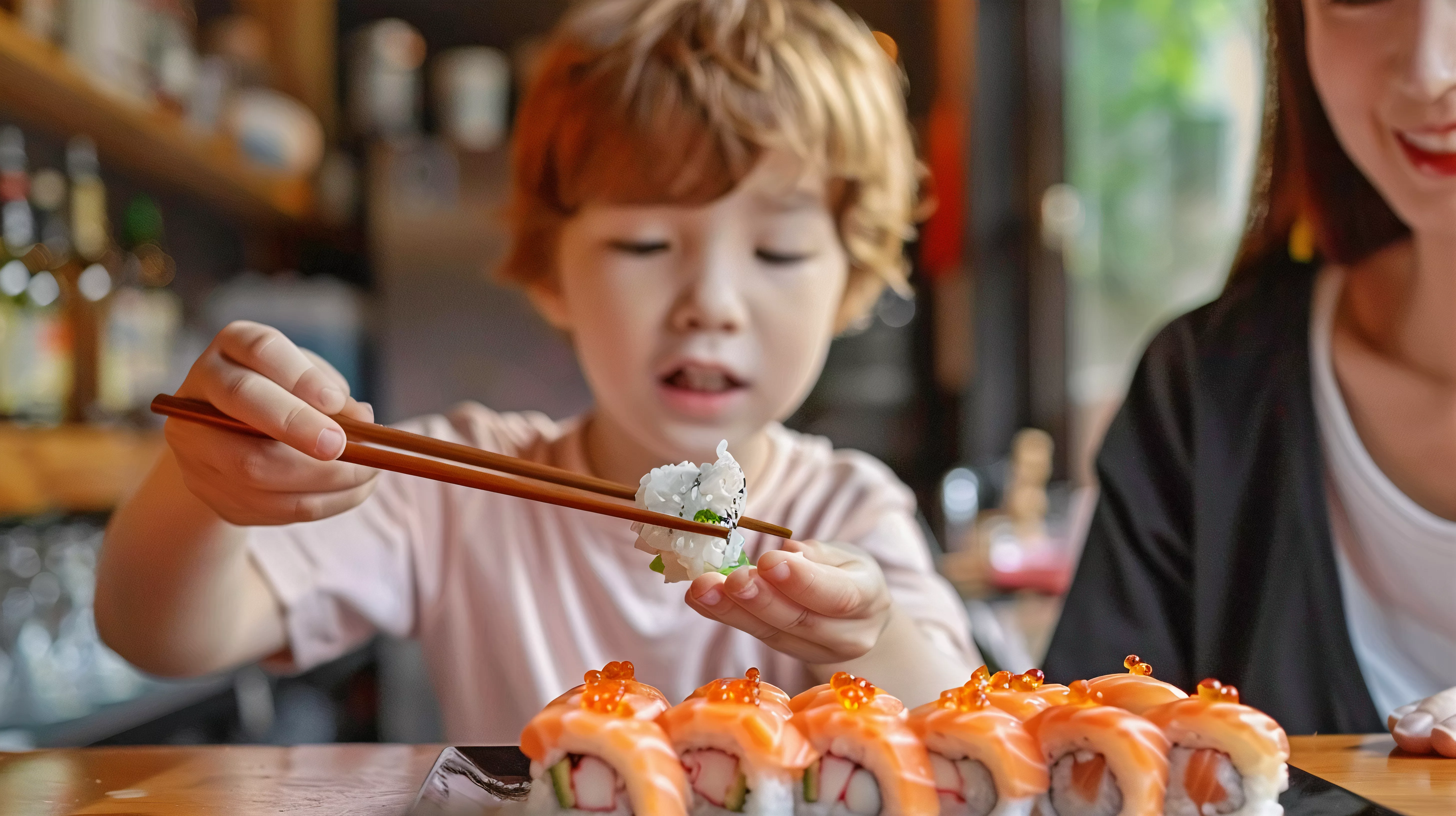 Un niño comiendo sushi Un niño comiendo sushi