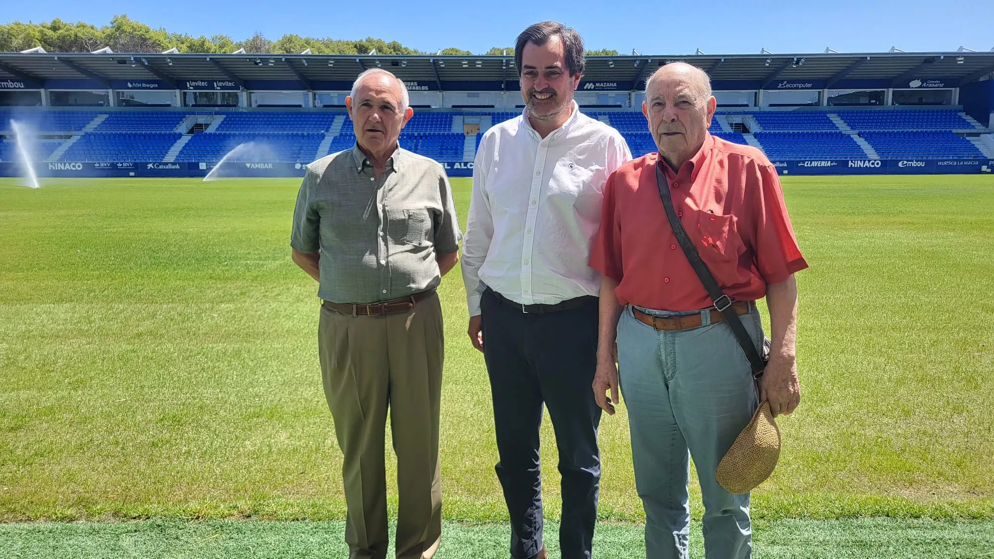 José Mari Morlán, Ricardo Mur y Carmelo Castanera, en El Alcoraz
