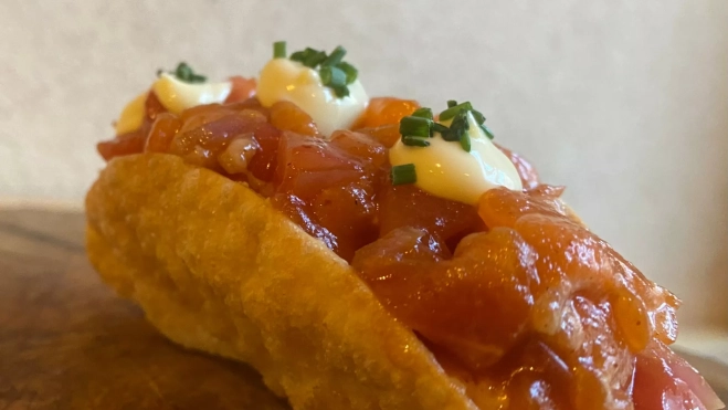 1 Taco japo tartar truchay tomate rosa de Barbastro L'usuella 1 Taco japo tartar truchay tomate rosa de Barbastro L'usuella