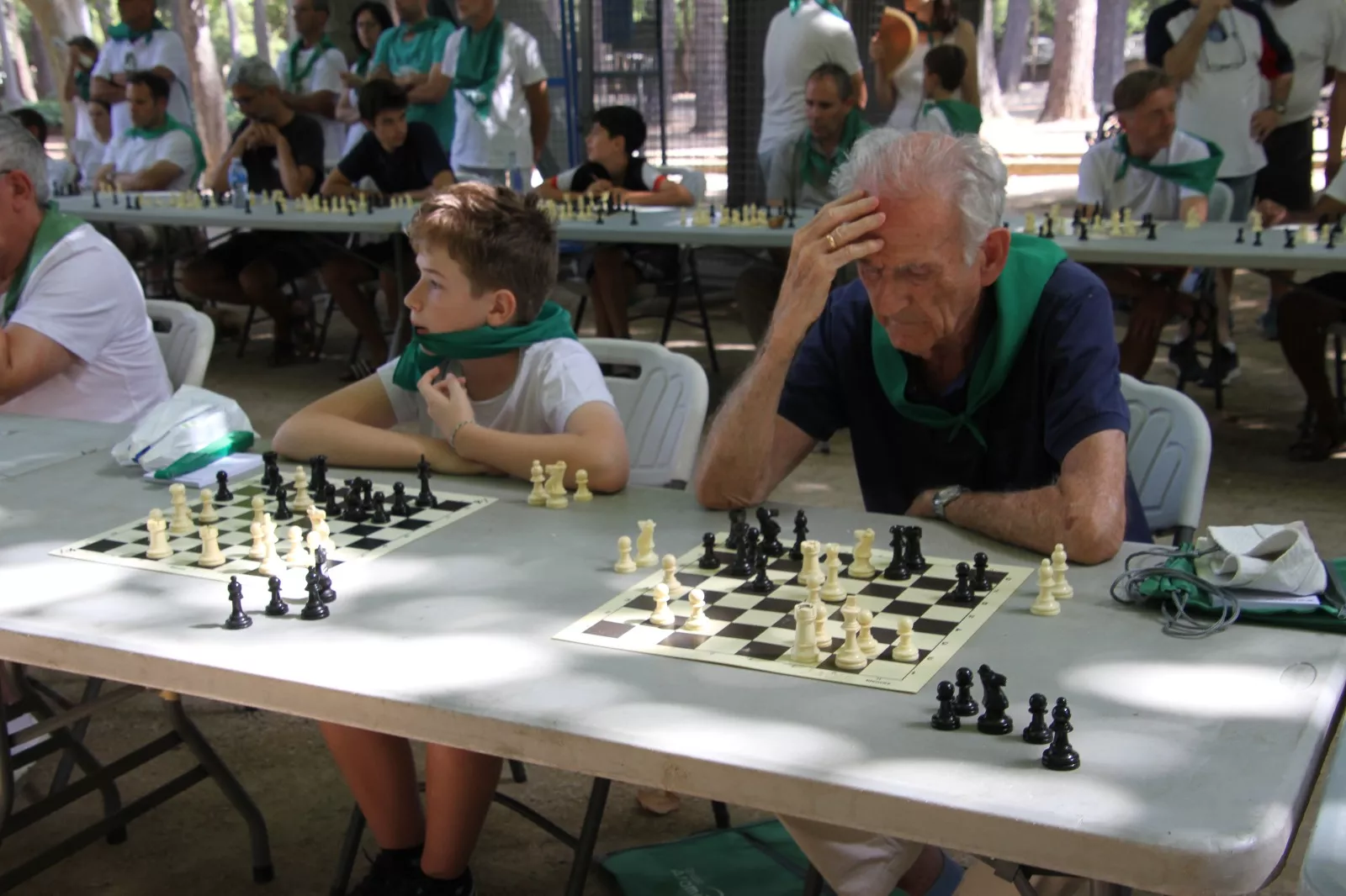 Imágenes de las partidas simultáneas de ajedrez en el Parque Miguel Servet. Foto: Neofato