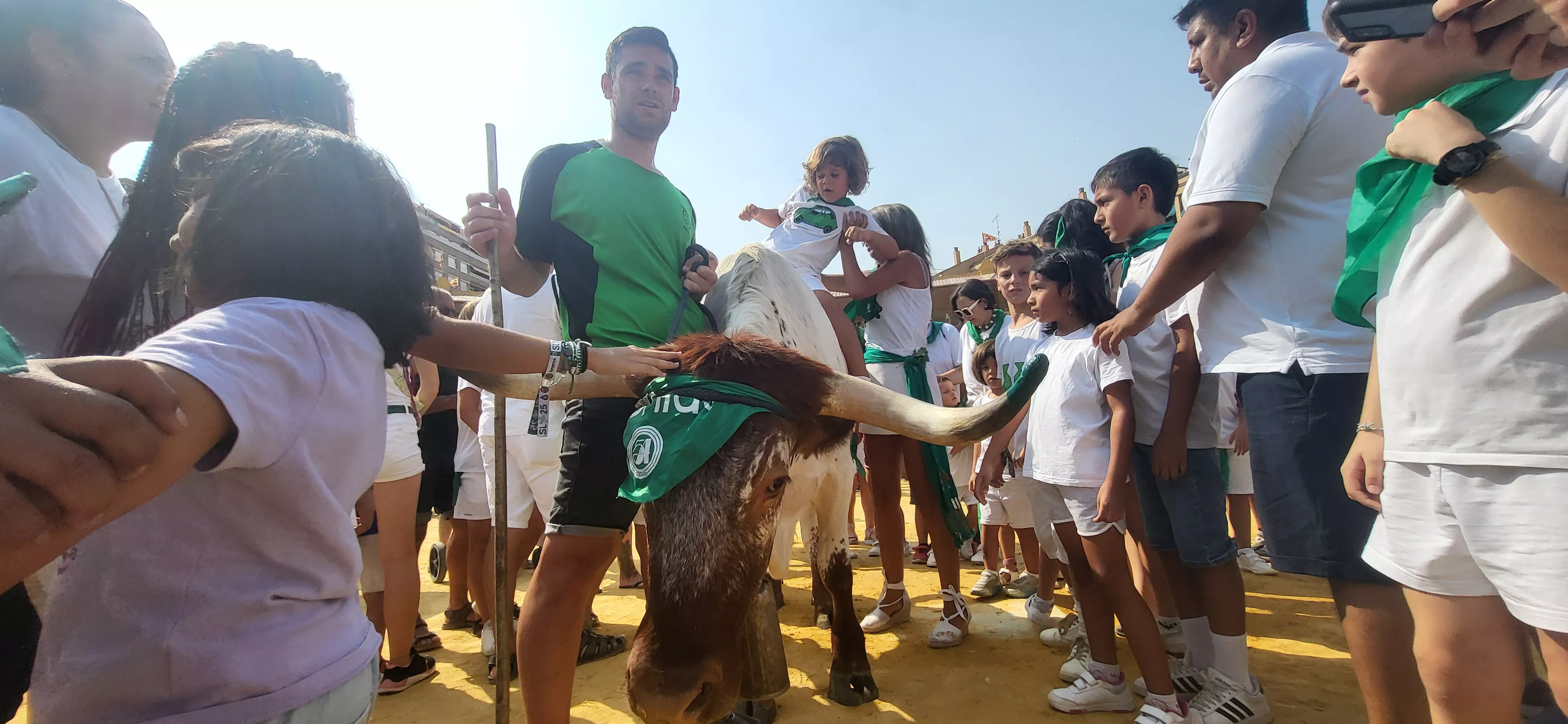Encierro infantil con minibueyes en las fiestas de San Lorenzo. Foto Mercedes Manterola